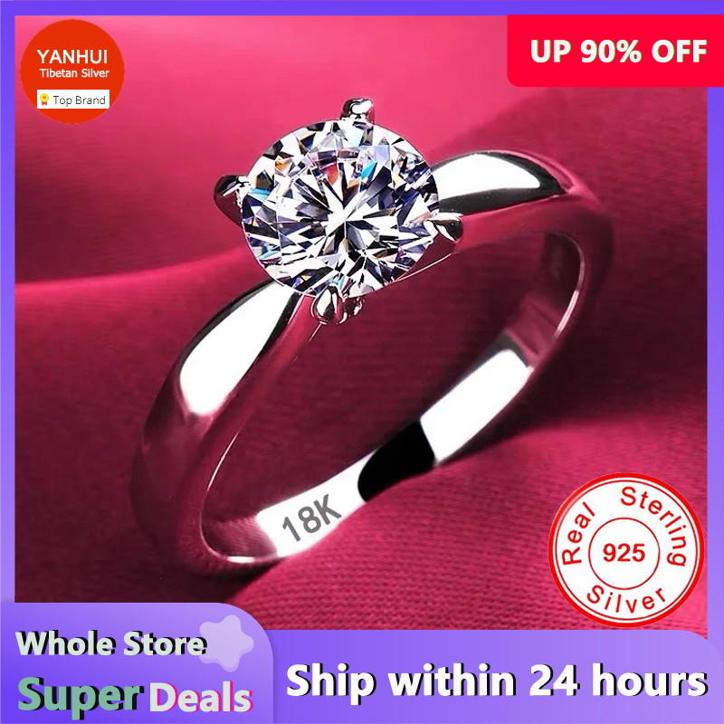 Gymnastic Ring - ที่มีใบรับรองหรูหรา18พันสีขาวทองแหวน, 100%แข็งเงิน925แหวน,ที่มีคุณภาพสูงเซอร์โคเนียเพชรแหวนแต่งงานสําหรับผู้หญิง